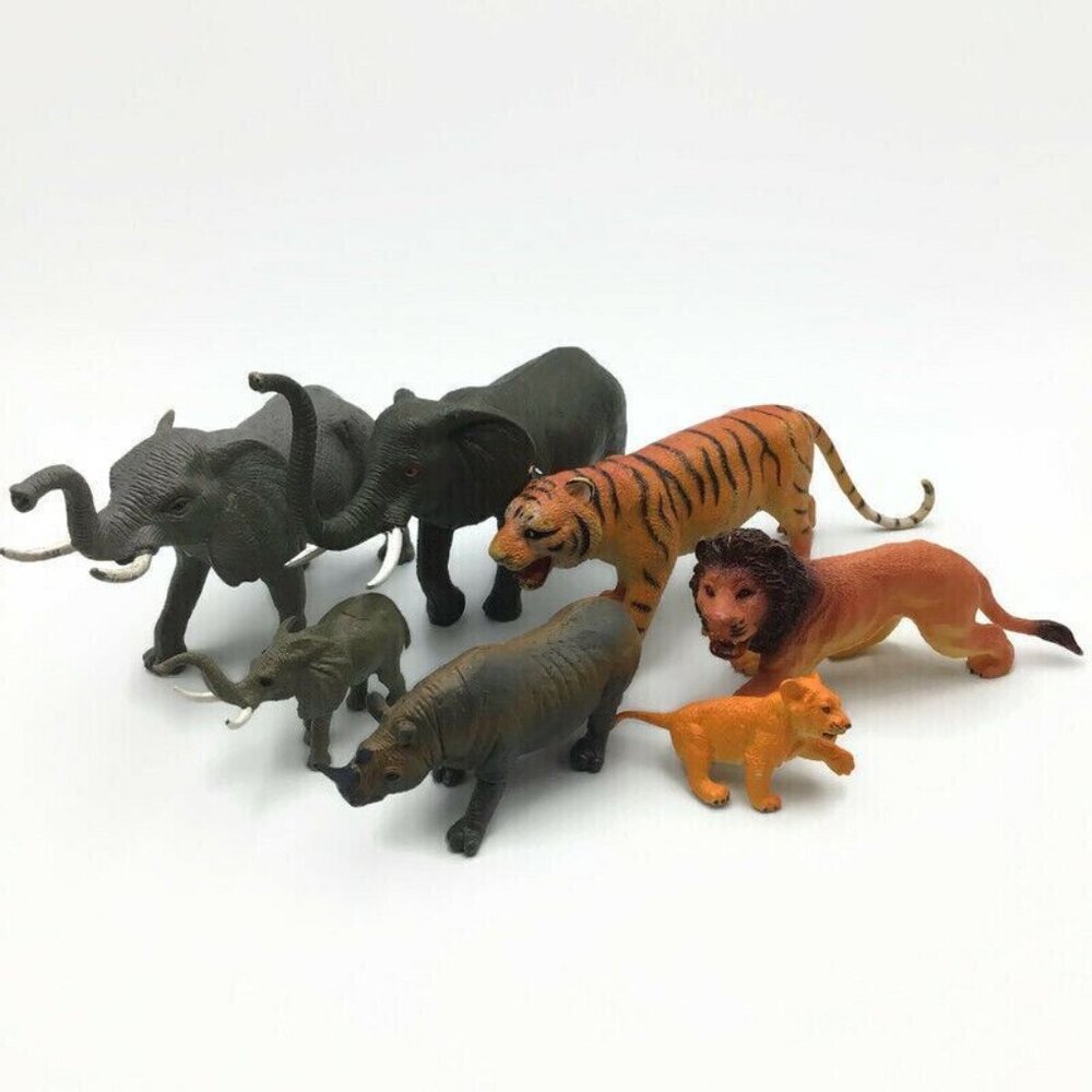 7 Wild Animal Figures Larger Size African Jungle Safari Zoo Elephants Lions Lot